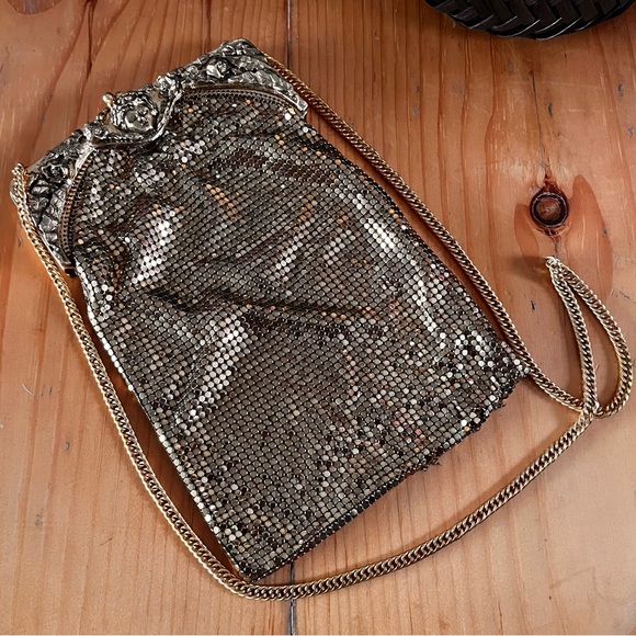 Vintage Whiting and Davis Face Flower Mesh Gold Purse Shoulder Bag Rare Chain - Picture 3 of 16
